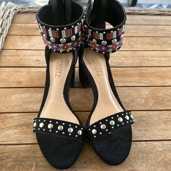 Schutz Womens Naharis Black Suede Bead Stud Embroidered Shoe 6.5 - Picture 5 of 8